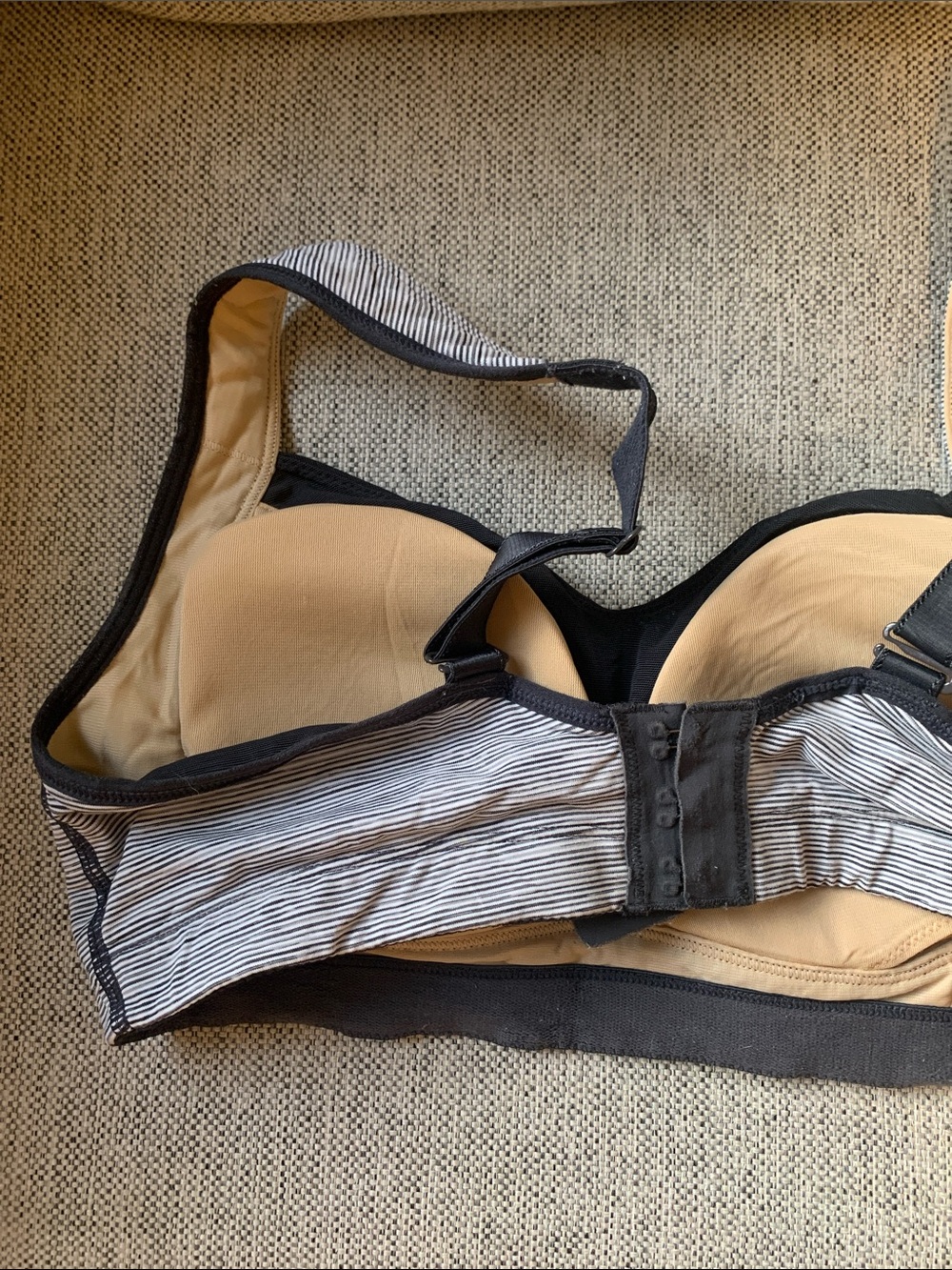 Striped Supportive Lululemon Sports Bra in Light Gray and Black - Picture 3 of 4